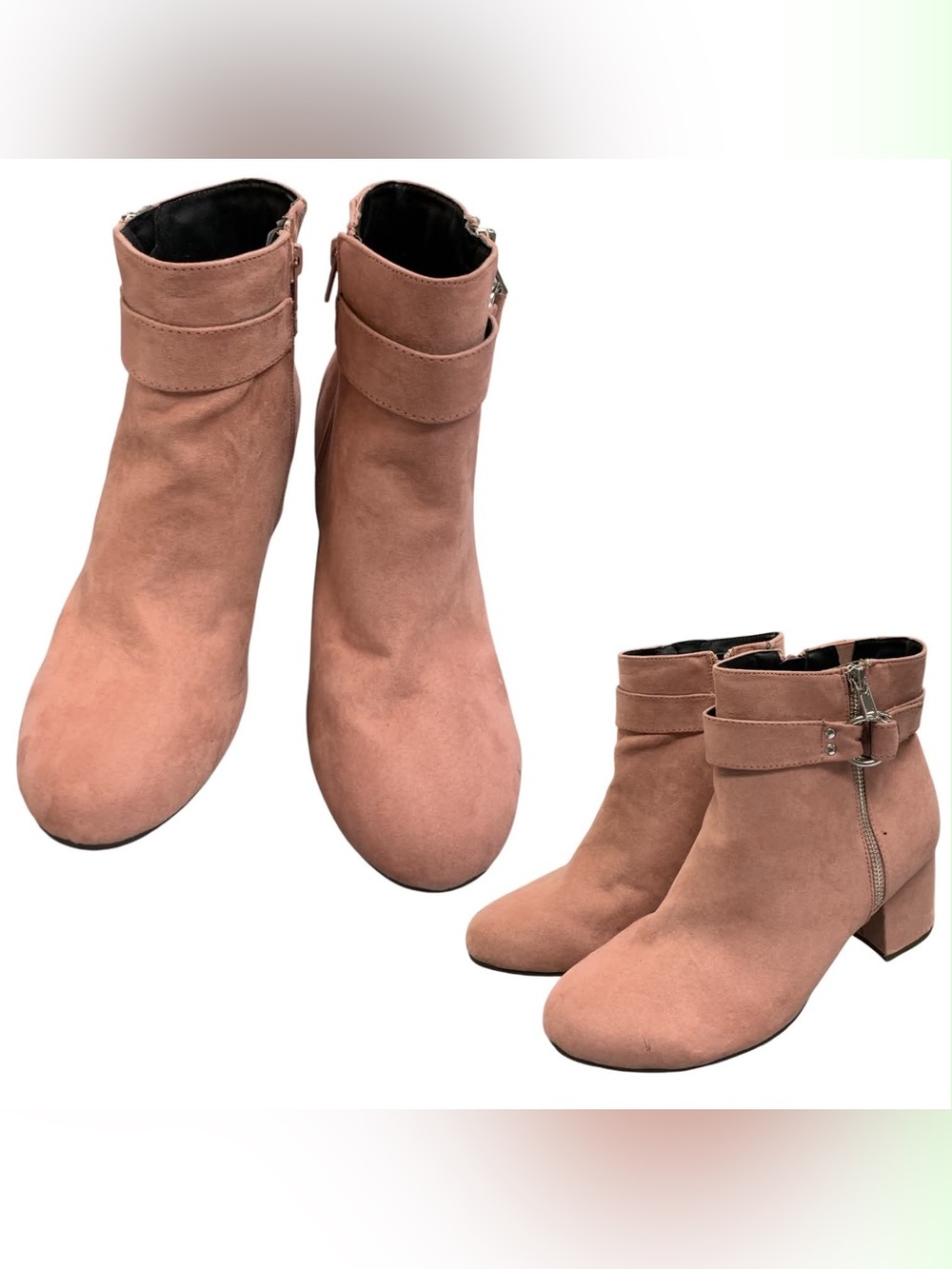 Addition Elle Pink Suede Ankle Booties with Side Zip S9